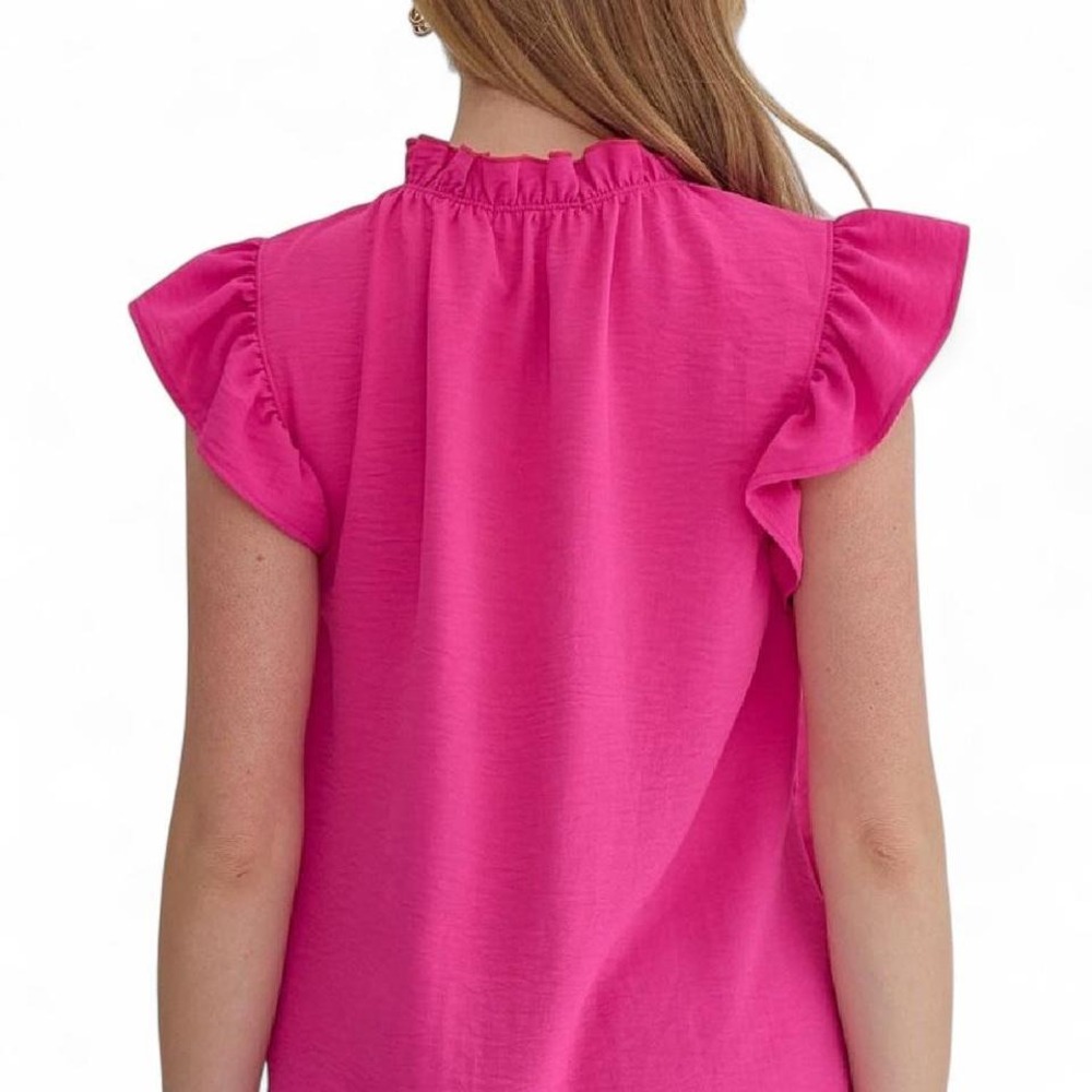 Entro Hot Pink Ruffle Sleeve Blouse Size M - Picture 5 of 6
